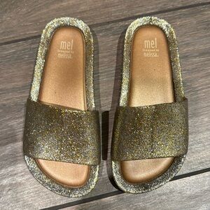 Mel Melissa Gold Sparkle Girls Slides Size 13